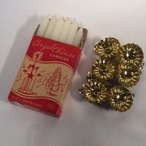 Set of Six Christmas Tree Pinecone Clip Candleholders with Box of 12 Candles